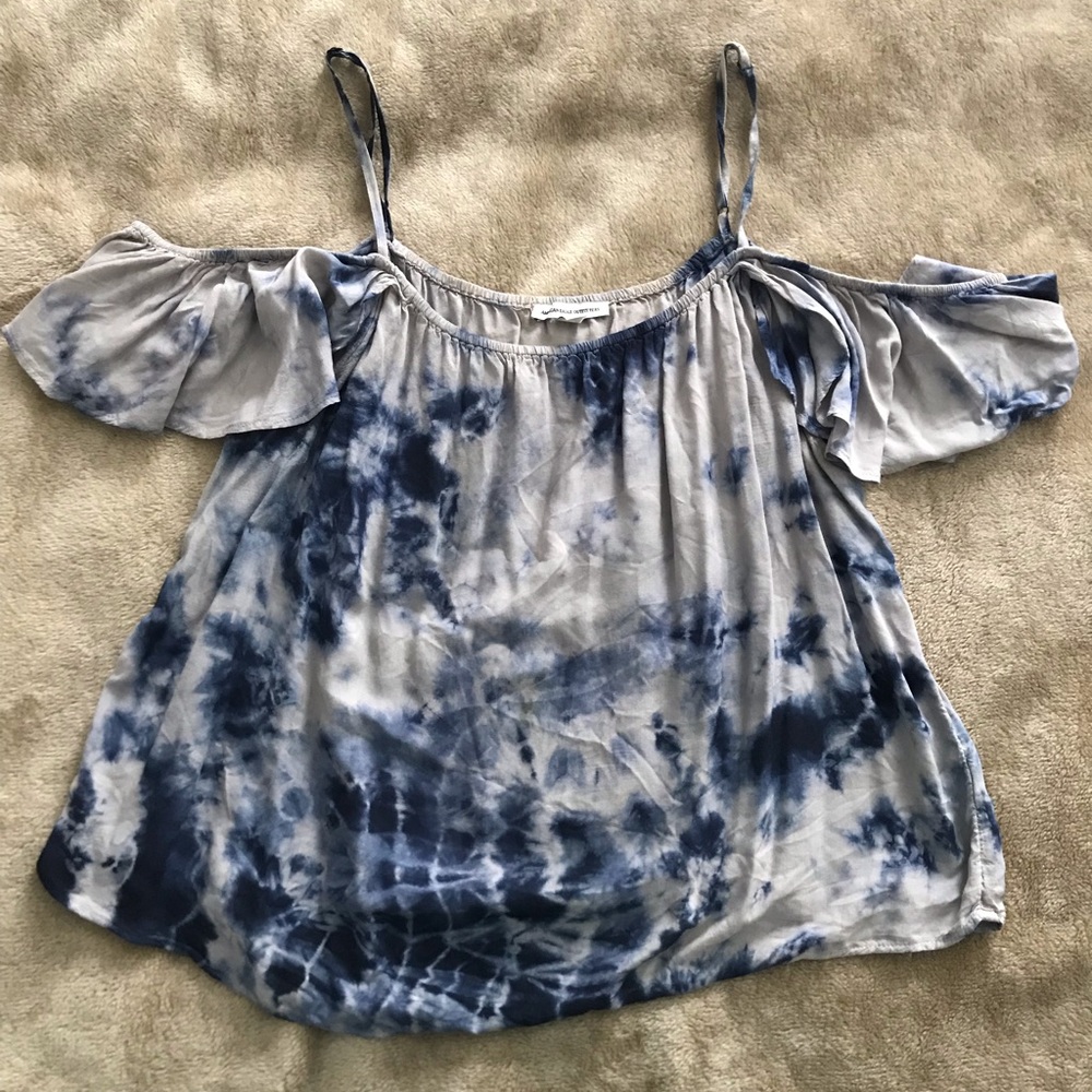 Spaghetti strap, off the shoulder tie dye shirt